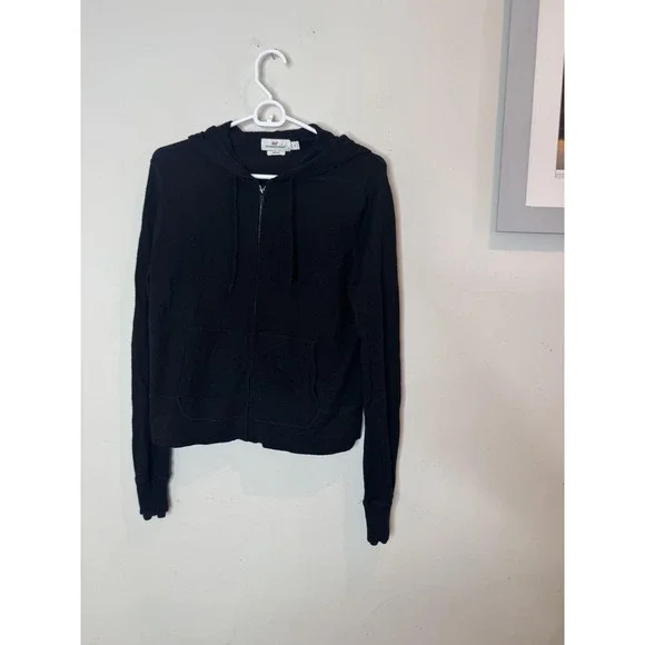 Vineyard Vines Sweater Womens Small Black Merino Wool Hooded Full Zip Knit - Picture 2 of 8